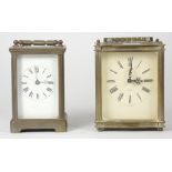 An early 20th Century carriage clock, white enameled dial with Roman numerals 8 day movement