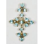 A 9ct gold, white and blue stone cross pendant, 31 x 20mm, 2gm