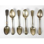 A George Iv silver set of six fiddle pattern tea spoons, by HH, London 1824, initialled, 117gm