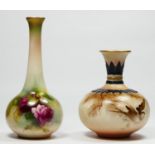 A Royal Worcester bud vase, hand painted with sprays of roses, shape no. 2491, puce printed marks,