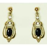 A 9ct gold pair of sapphire and diamond ear pendants, 20mm, 2.2gm