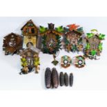 Five mid 20th century cuckoo clocks, together with two swiss chalet style cuckoo clocks. (spares
