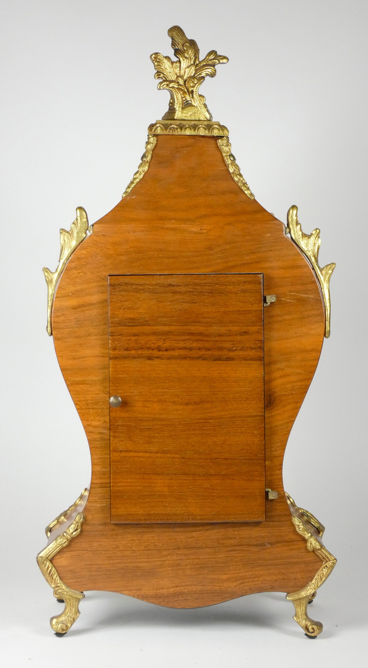 A late 19th century Louis XVI style Boule mantel clock, inlaid walnut case with applied embossed - Image 4 of 5