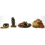 A Chinese carved soapstone group with monkeys and birds, signed, 23 x 16cm, another smaller group 24