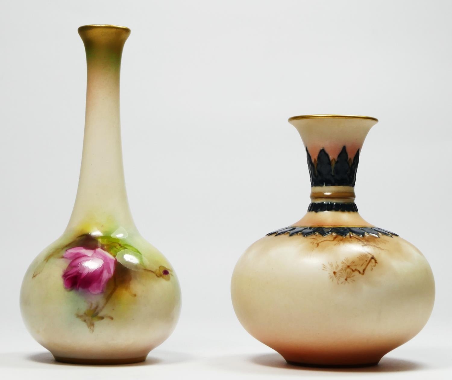 A Royal Worcester bud vase, hand painted with sprays of roses, shape no. 2491, puce printed marks, - Image 2 of 4