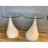 A pair of Casa Padrino designer side tables, fibreglass construction with round glass tops, H54cm,