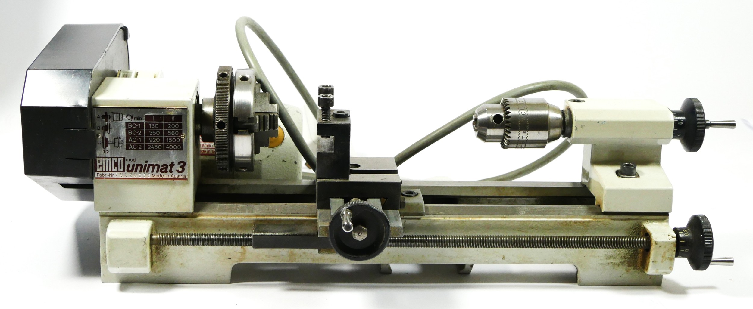 A tabletop watchmakers lathe by Emco 'Unimat 3', boxed.