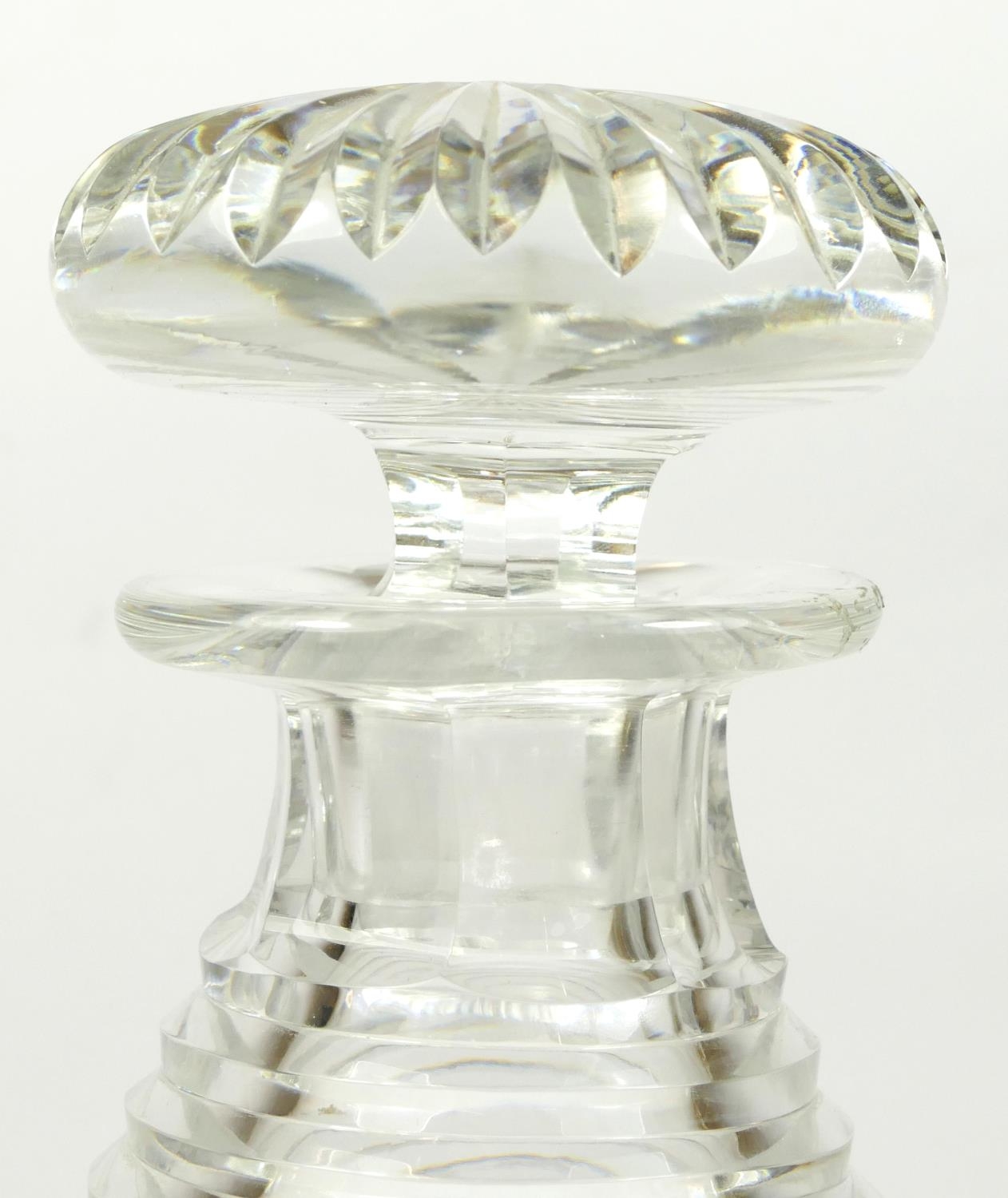 A cut glass ships decanter, with hand engraved image of a schooner, ribbed body, both the stopper - Image 6 of 10