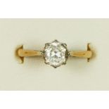 A 9ct gold single 6mm white stone ring, M 1/2, 2.1gm