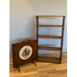 A four shelf freestanding bookcase, 70cm x 127cm x 28cm, together with a mahogany framed fire