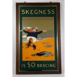 A reproduction pub mirror, depicting "Skegness is SO bracing", the jolly fisherman running on the