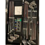 A full set of traveling golf clubs by Goflex, with retractable shafts, complete with fitted