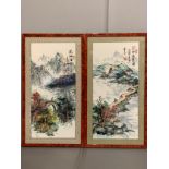 Two Chinese Republic period watercolours, depicting mountain scenes, with red seals and character