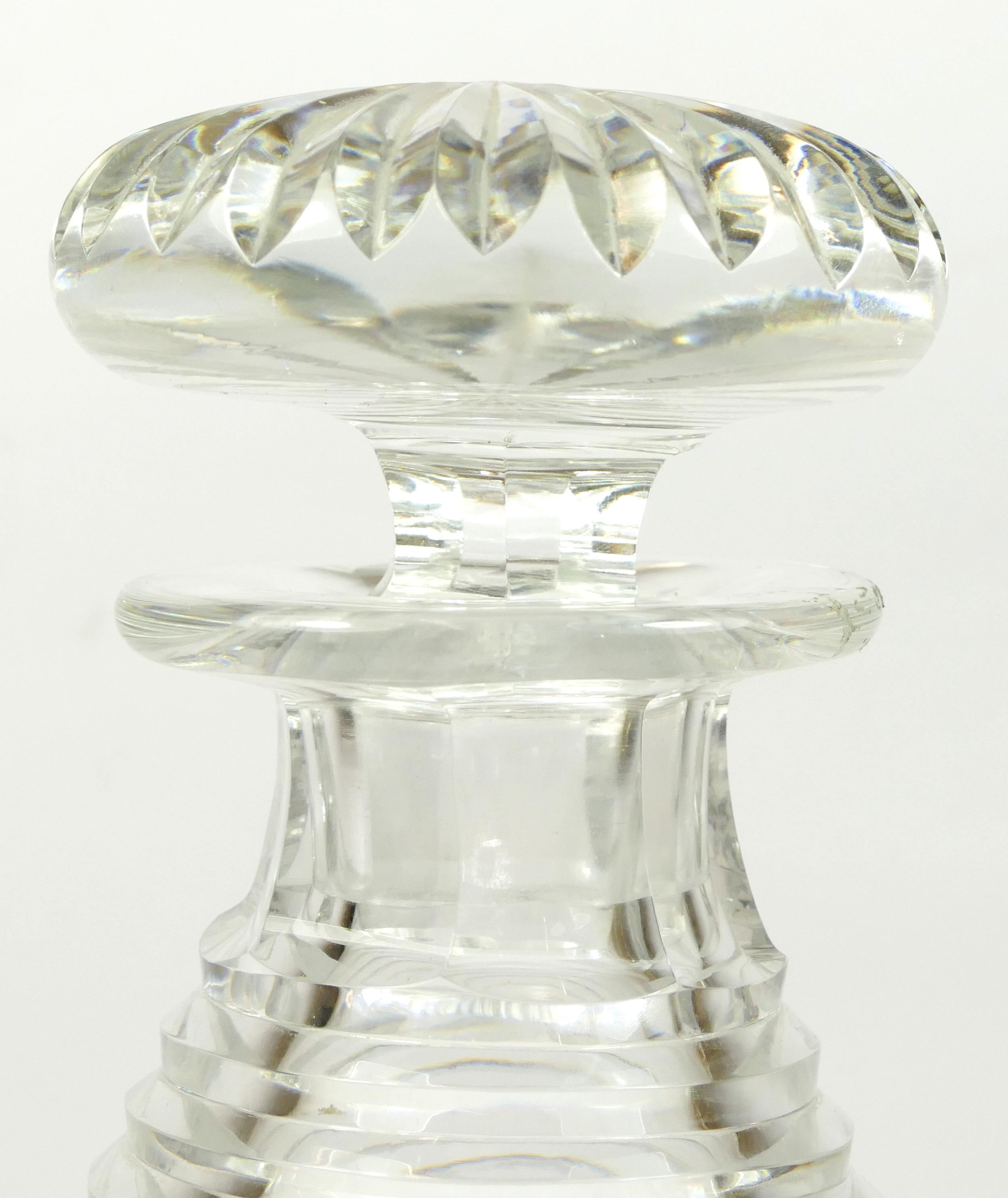 A cut glass ships decanter, with hand engraved image of a schooner, ribbed body, both the stopper - Image 4 of 10