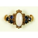 A 9ct gold, opal and sapphire dress ring, P, 3.8gm