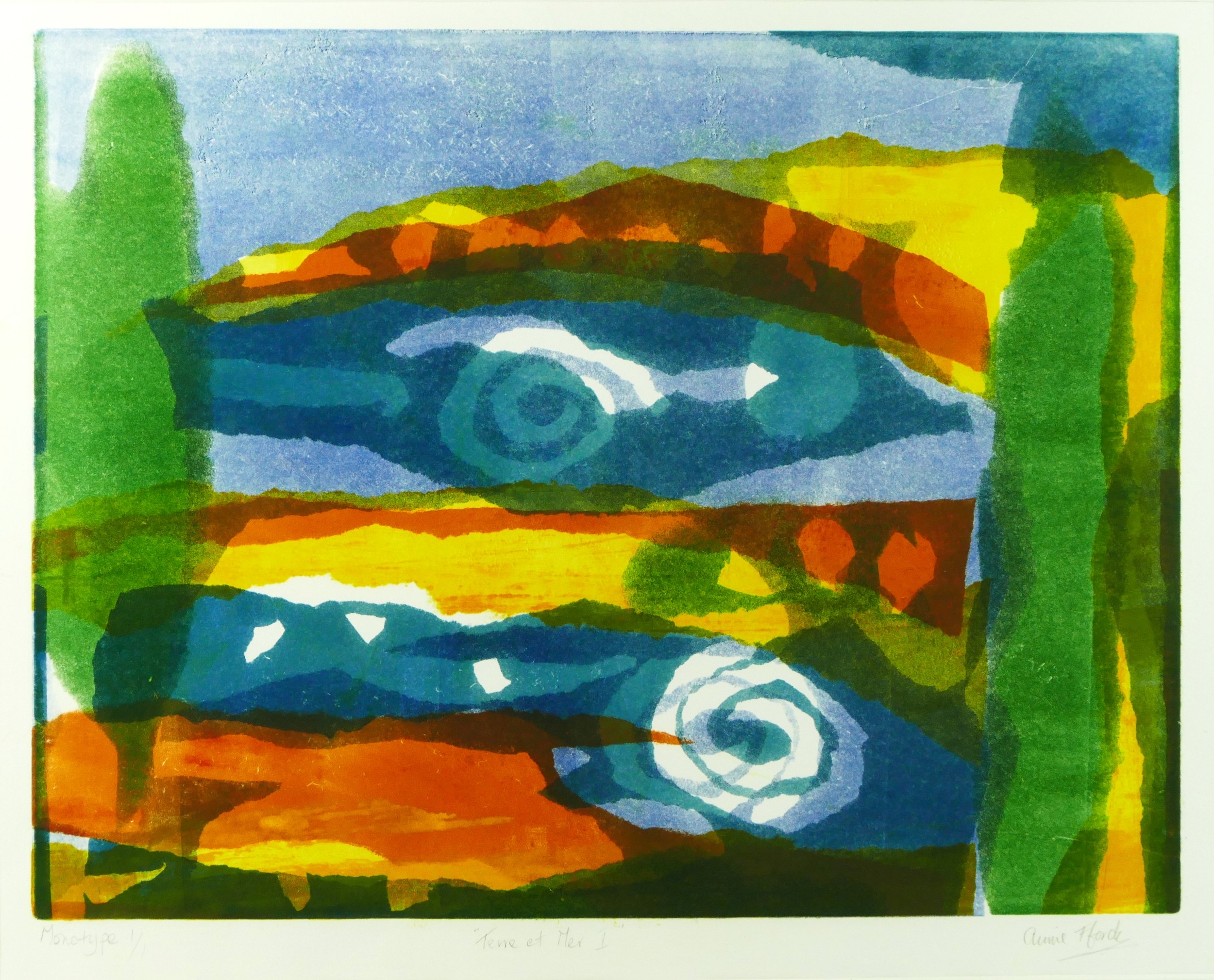 Annie Fforde, Terre et Mer 1, monotype print, one of one, signed in pencil with blind stamp, 39cm - Image 5 of 5