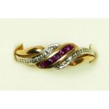 A 375 stamped gold, ruby and diamond dress ring, stated weight 0.02ct, O 1/2, 1.9gm