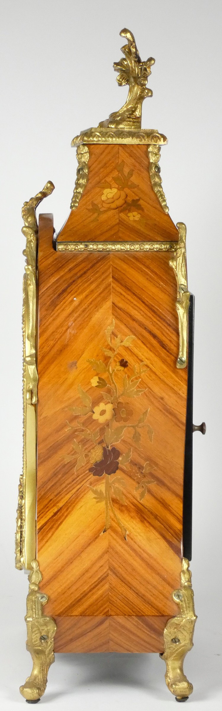 A late 19th century Louis XVI style Boule mantel clock, inlaid walnut case with applied embossed - Image 3 of 5