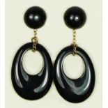 A pair of 9ct gold mounted onyx ear pendants, 42mm