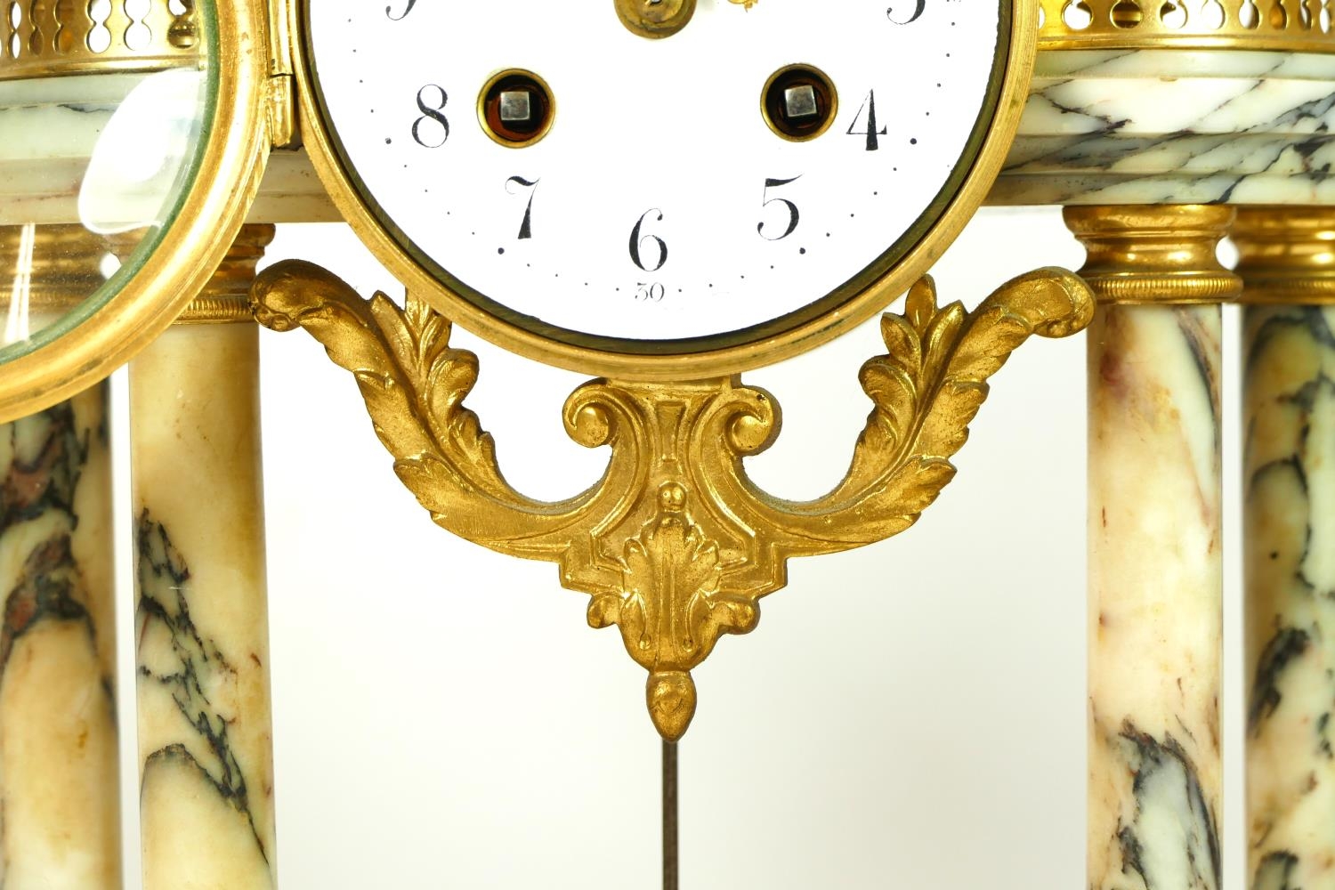 S.H., Paris, a late 19th century French gilt metal and variegated marble clock garniture, the - Image 7 of 8