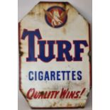 Turf Cigarettes, a single side vitreous enamel advertising sign, dated 1954, cut corners, 76 x 51cm.