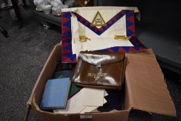 A collection of Masonic Regalia and Ephemera including books, sashes, aprons etc
