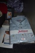 Three mens double two white shirts in packaging, A Jolliman checked shirt and an assortment of new