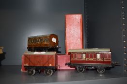 Three model railway carriages by Hornby toy trains