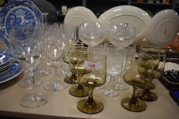 A selection of wine spirit and water glasses including Denby