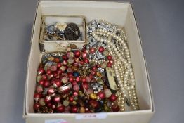 A small selection of vintage jewellery including nurse's watch, cufflinks, simulated pearls,