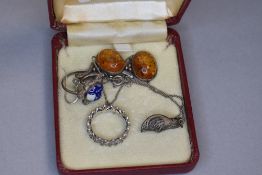 A selection of white metal jewellery some stamped 925/silver including Baltic Amber earrings,