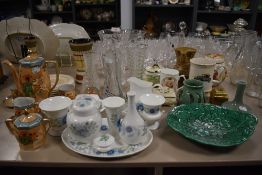A selection of glass wares and ceramics including Wedgwood Clementine