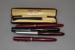 A selection of Fountain pens including a Mabie Todd Swan leverfill SM2 60, a Parker Lady Duofold,