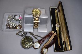 Four assorted wrist watches including Avia and an Ingersoll pocket watch