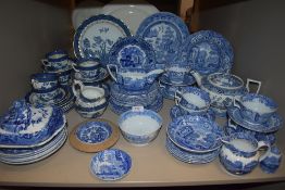 A selection of blue and white wear ceramics including large amount of Spode