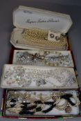 A selection of vintage and later simulated pearls, diamante and crystal beads etc