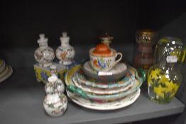 A selection of ceramics and glass wares including porcelain scent bottle