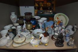 A selection of ceramics and figures including art deco plate