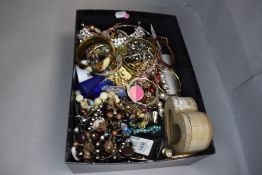 A box of assorted costume jewellery including bangles, bracelets etc