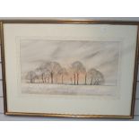 A watercolour, Hilldred, winter landscape, signed, 30 x 53cm, plus frame and glazed