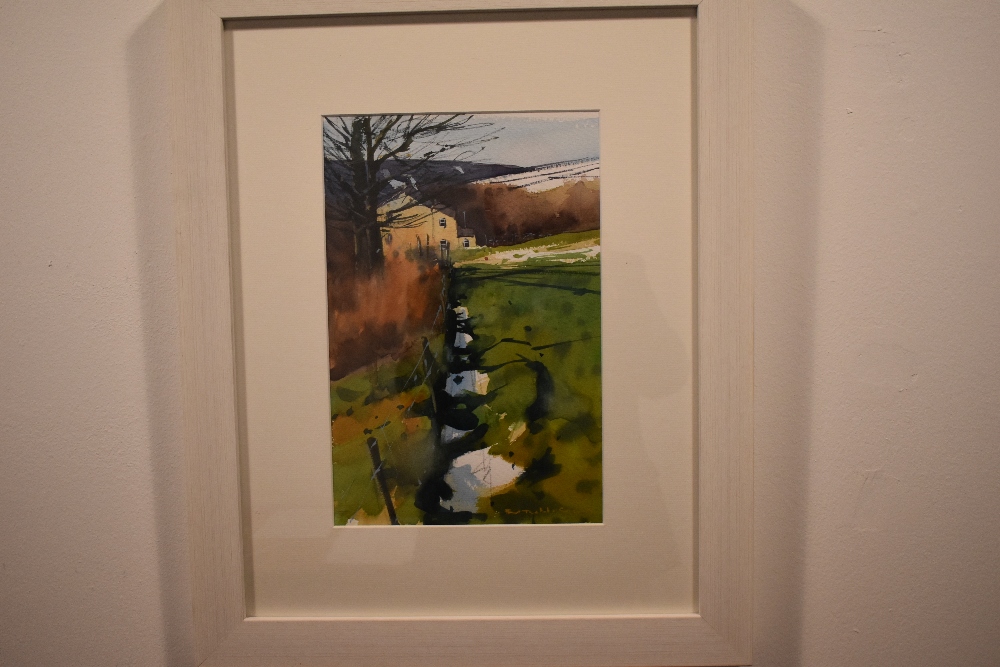 A watercolour Fenceline by Paul Talbot-Greaves. Signe,framed and glazed - Image 2 of 2