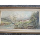 An oil painting, G Follini, Alpine landscape, signed, 39 x 80cm, plus frame