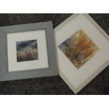 A watercolour, Christine Jones, Hidden Bitten, signed and attributed verso, 18 x 18cm, and a mixed