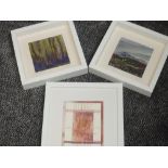 A pair of mixed media paintings, Turefall, Spring Woodland, and Over The Wall, 14 x 14cm, plus frame