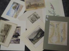 A selection of pictures, inc, a watercolour, church C19th, 12 x 22cm, a watercolour, Roy
