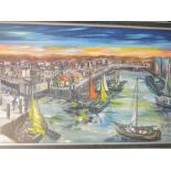 An oil painting, Drecki Exmouth harbour, signed 73 x 122cm, plus frame