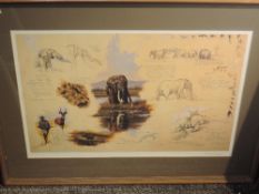 A set of four prints, after Larry Norton, elephants, 3 signed, inc artist proof, each approx 40 x