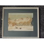 A watercolour, Henry W Bracken, winter sheep, 14 x 20cm, plus frame and glazed