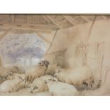 A watercolour, T S Cooper, sheep in byre, signaed and dated 1839, 34 x 43cm, plus frame and glazed