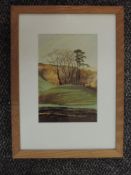An acrylic painting, Ian Gardiner, Trees in Dentdale. 22 x 15cm, plus frame and glazed